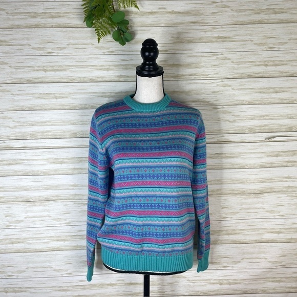 Vintage L.L Bean Turquoise Pink Wool Blend - Picture 1 of 6